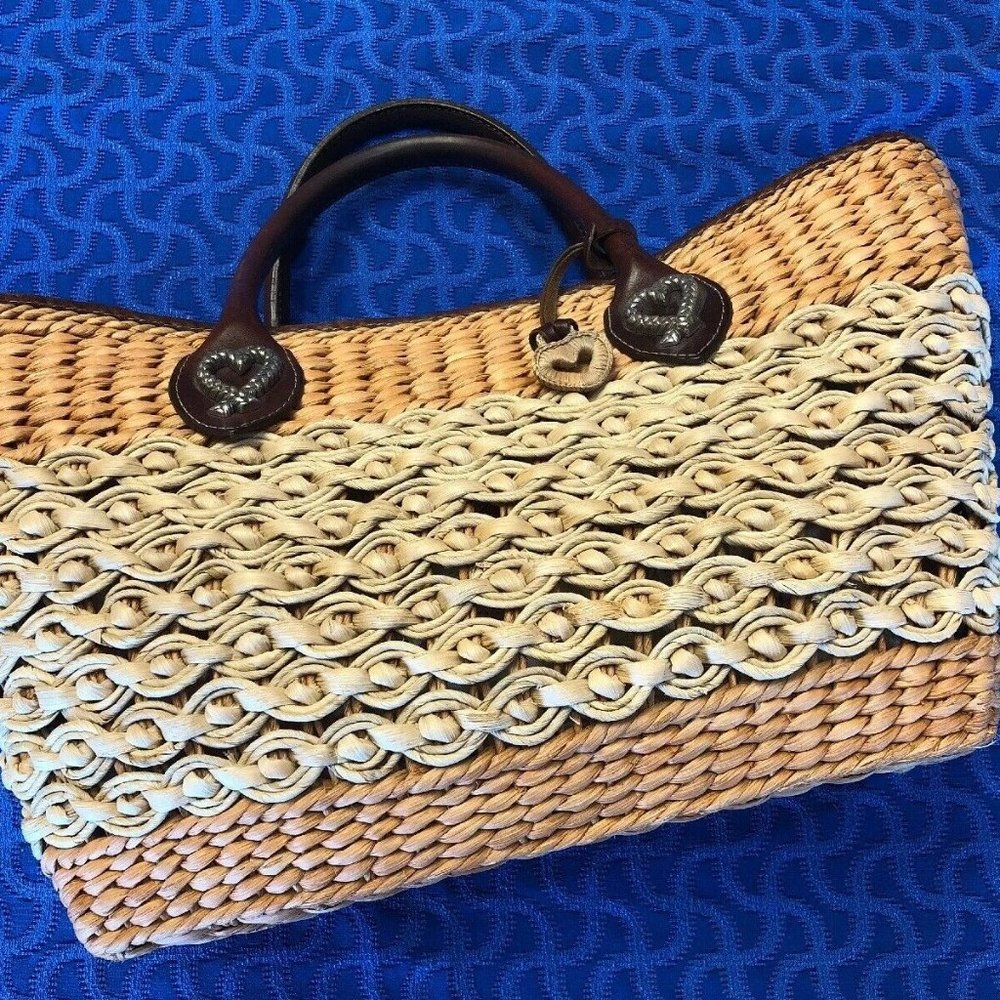Brighton Straw Beach Bag Purse Tote Leather Handle